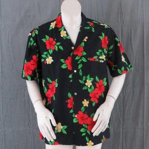 Royal Creations Hawaiian Shirt - Flowers on Black Background - Men's XL